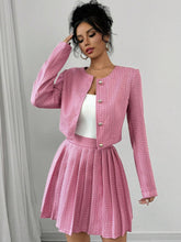 2pcs Women Casual Plaid Jacket And Pleated Skirt Set, Autumn
